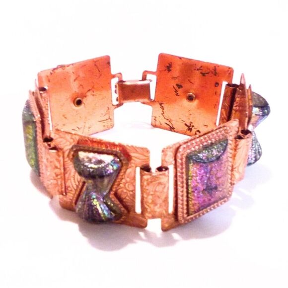 Vintage Mid Century Copper Link Boho Inspired Statement Bracelet - Picture 1 of 6